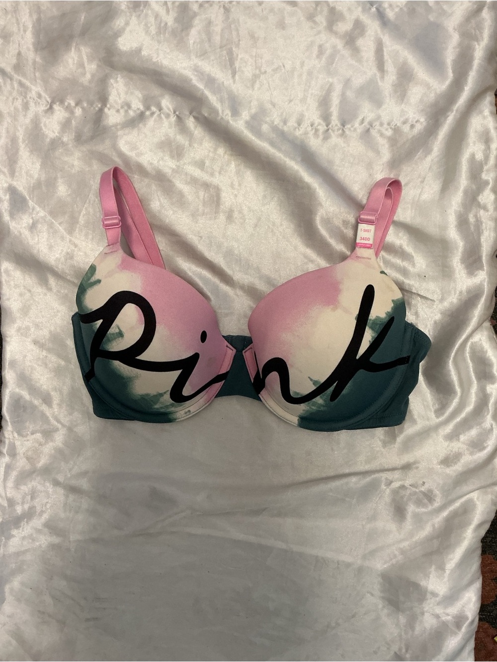 PINK Victoria's Secret Pink & Teal Ombre Logo Push-Up Bra